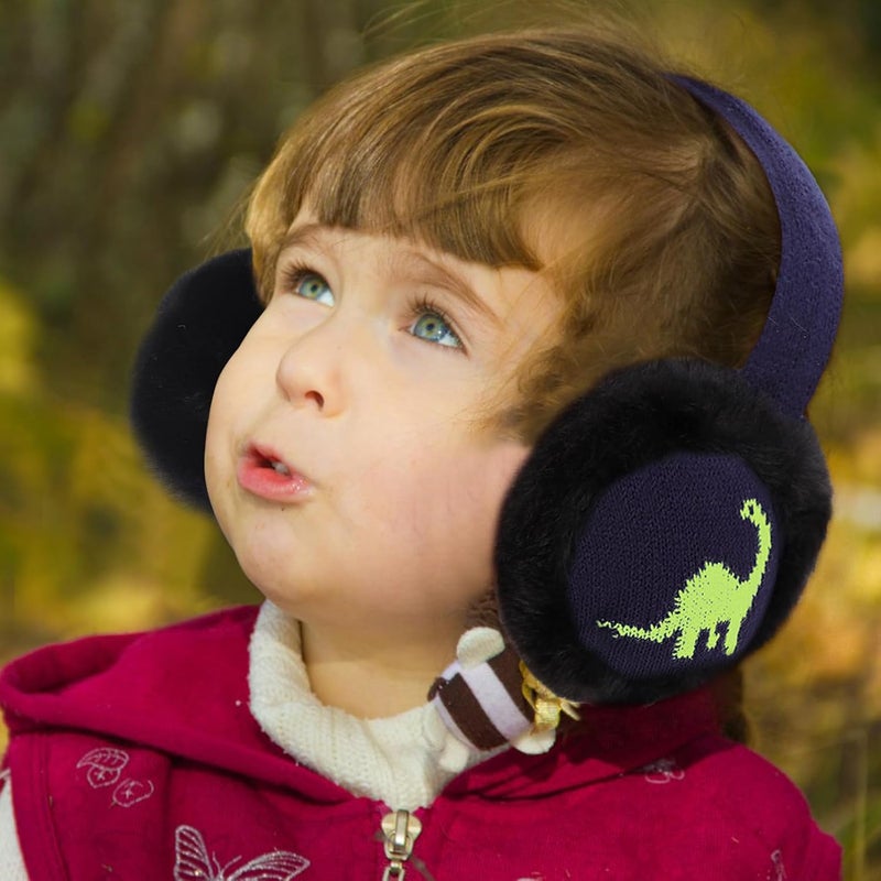 BUTITNOW Toddler Kids Knit Dinosaur Earmuffs Soft Plush Comfortable Winter Outdoor Ear Warmers for Boys Girls - Image 5
